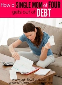 Getting out of debt on your own is hard to do but is possible. Carrie Willard shares her story of how she, as a single mother to four, was able to get out of debt. Very inspiring!