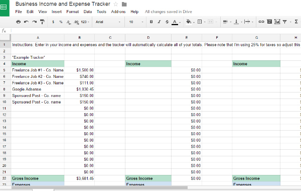 expense sheet for taxes