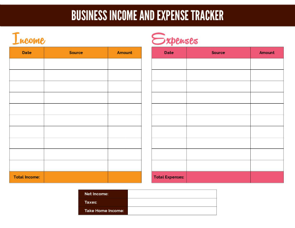 Free Business Income and Expense Worksheet Printable