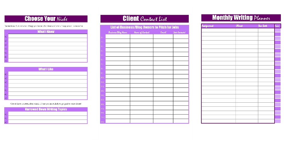 Freelance writing worksheets to help you land your first paying freelance blogging job.