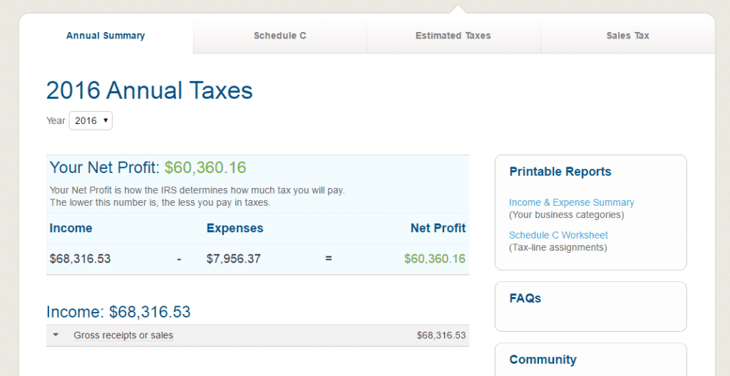 The taxes section in GoDaddy Bookkeeping.