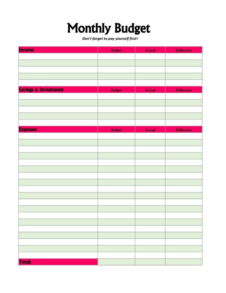 free monthly budget printable