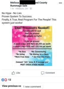 Processing emails - Facebook money making scam.