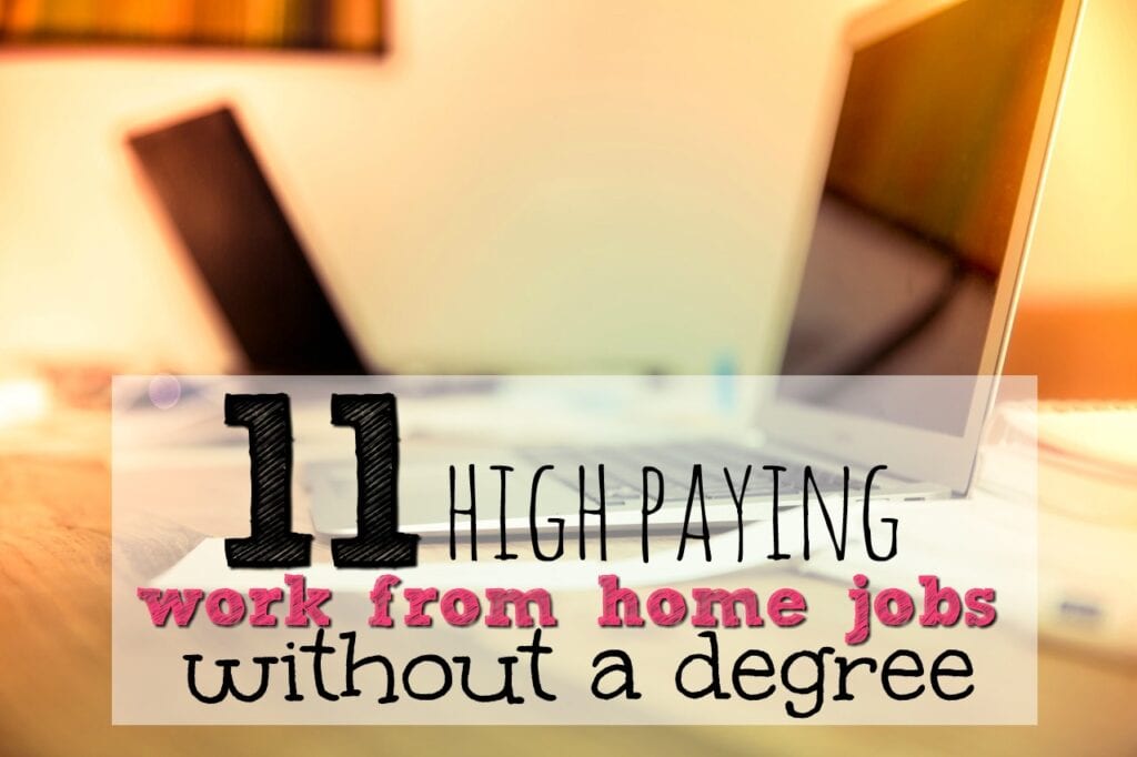 No degree? No problem. Here are eleven high paying work from home jobs without a degree. Pay ranges for these jobs are $36,000 to $66,000. (You'll make even more if you're above average.)