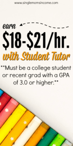 If you're a student or grad with a 3.0 gpa or higher you could become a tutor with Student Tutor. Pay is $18-$21/hr. Learn more in our Student Tutor review. #sidehustle #workfromhome