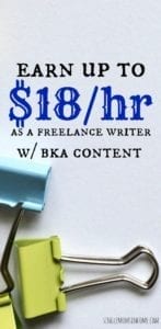 If you're a good writer and want to earn some extra money you can earn  up to $18 per hour with BKA. Learn more in our BKA content review. #freelancewriting #sidehustle #makemoney