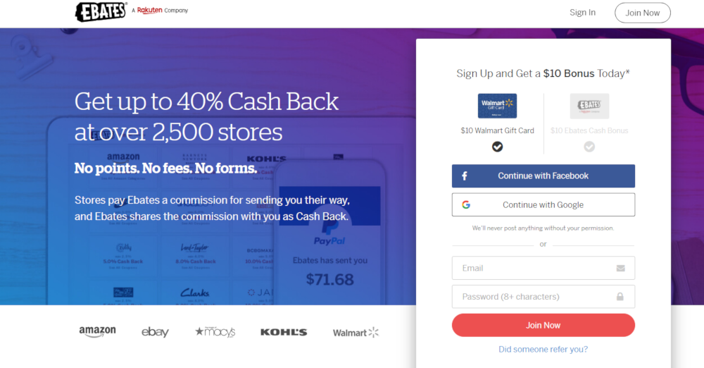 Get cashback with Ebates