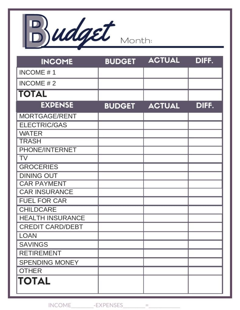 Free purple budget worksheet. #budget #budgetworksheet