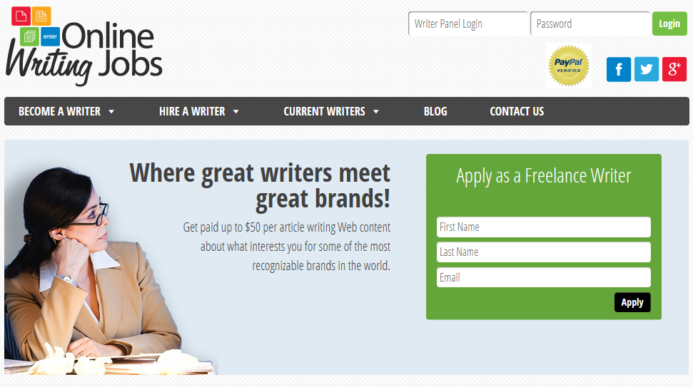 Screenshot of onlinewritingjobs.com website.