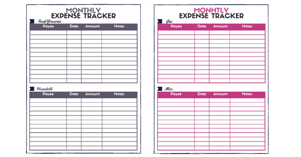 Expense tracker worksheets - part of the free budget binder.