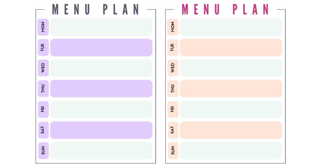 free menu plan worksheets